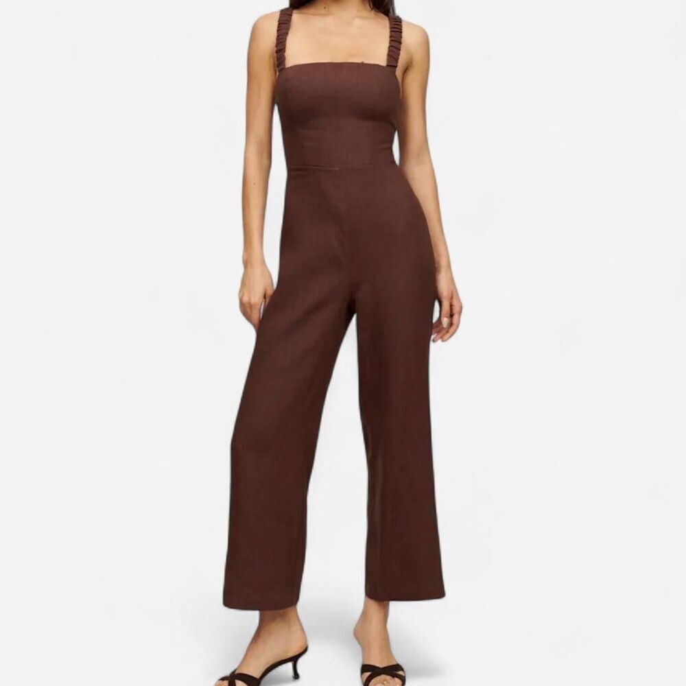 Reformation Harlow Linen Jumpsuit Size 4 | Brown Sustainable Minimal Chic
